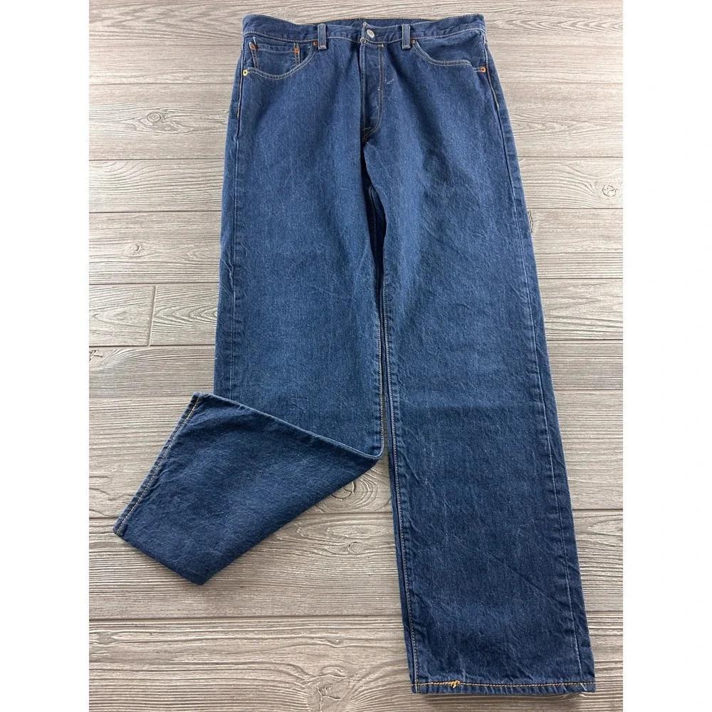 Levis 501 Original Fit Jeans Mens 36x34 Dark Wash Indigo Blue Cotton Button Fly